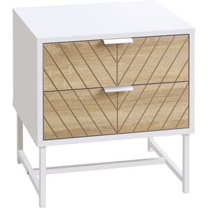 HOMCOM Modern Bedside Table with 2 Drawers and Metal Frame, Sofa Side Table for Bedroom Living Room, White and Oak