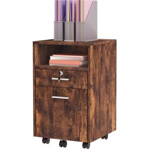 Vinsetto Lockable Filing Cabinet for Home Office, Mobile File Cabinet with Wheels Hanging Bar for A4, Letter Size, Rustic Brown