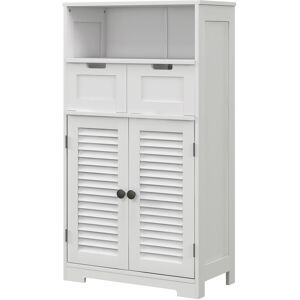 Kleankin Louvred Door Bathroom Storage Unit, Floor Cabinet with Drawers, Open Shelf, Adjustable Shelf, White