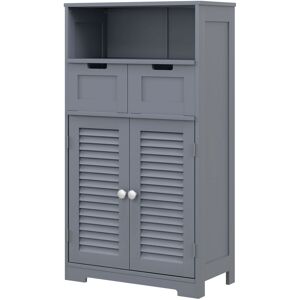 Kleankin Bathroom Storage Cabinet with Drawers, Louvred Doors, Open Compartment, Adjustable Shelf, Grey