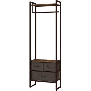 HOMCOM Free Standing Clothes Rail with 3 Fabric Drawers and Storage Shelves, Garment Rack, Hanging Rail for Hallway, Rustic