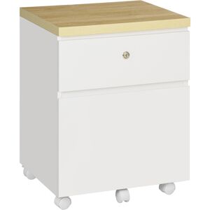 Vinsetto 2-Drawer Filing Cabinet with Lock, Mobile File Cabinet with Hanging Bars for A4 Size and Wheels, Home Office Study, White