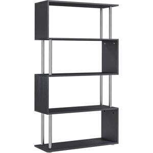 HOMCOM S-Shaped Bookcase, Contemporary Wooden Bookshelf Dividers, Spacious Storage Display Unit, Elegant Black, Ideal for Home and Office