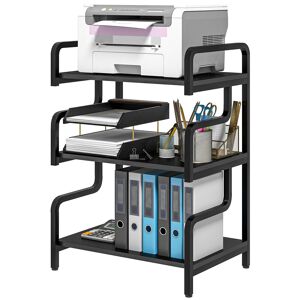 HOMCOM 3-Tier Storage Shelves, Metal Shelving Unit, Industrial Printer Table for Home Office, Display Rack for Living Room, Black