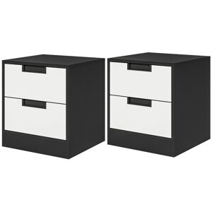 HOMCOM Set of 2 Bedside Cabinets with Dual Drawers, Modern Nightstands for Bedroom Storage, Living Room Accent Furniture, White and Black.