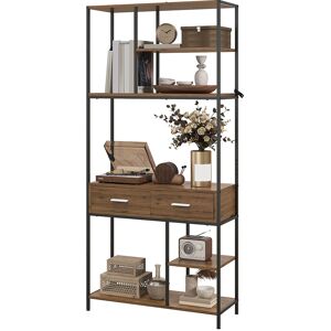 HOMCOM Seven-Shelf Industrial Display Shelf, with Drawers - Brown/Black