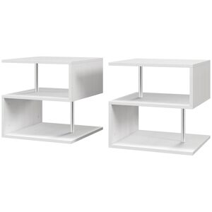 HOMCOM S Shape Cube Coffee Table, Wooden 2 Tier Storage Shelves Organizer, Office Bookcase, Living Room End Desk Stand Display, White