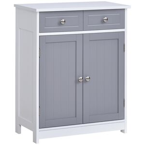 Kleankin Freestanding Bathroom Storage Unit with 2 Drawers, Adjustable Shelf, and Metal Handles, 75x60cm, Grey and White