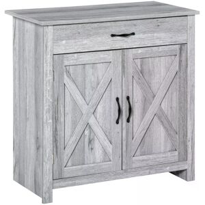 HOMCOM Farmhouse Sideboard: Grey Wood-Effect Storage Cabinet with Barn Doors, Coffee Bar Style Aosom UK