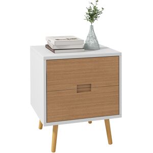 HOMCOM Wood Effect Wto-Drawer Bedside Table - Brown/White Aosom UK