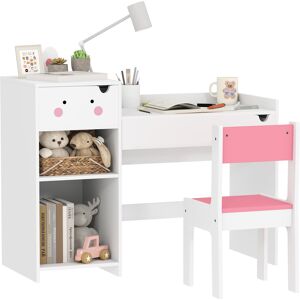 AIYAPLAY Rabbit Themed Kids Desk and Chair Set with Bookcase, Drawers, Storage Shelves, for 3-6 Years, White