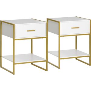 HOMCOM Bedside Table Set of 2, Modern Side Table with Drawer and Shelf, Nightstand for Bedroom, White Aosom UK Aosom UK