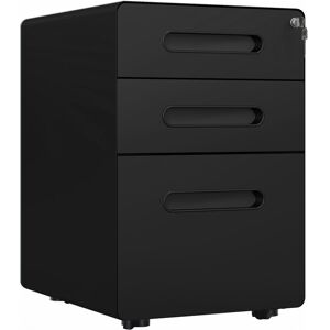 Vinsetto Fully Assembled 3-Drawer Mobile File Cabinet Lockable All-Metal Rolling Vertical File Cabinet Black