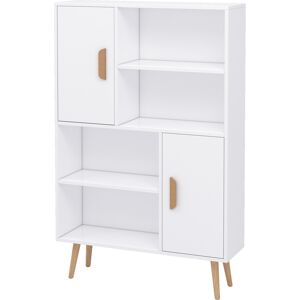 HOMCOM Sideboard Bookshelf Free Standing Bookcase Shelves Unit Display Storage Cabinet Wooden Leg w/ Two Doors White Aosom UK