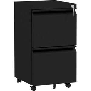 Vinsetto 2-Drawer Mobile Filing Cabinet on Wheels, Steel Lockable File Cabinet w/ Adjustable Hanging Bar for Letter, A4 & Legal Size, Black Aosom UK
