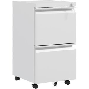 Vinsetto Mobile Steel Filing Cabinet, 2-Drawer Lockable Unit on Wheels with Adjustable Hanging Bar for Various File Sizes, White Aosom UK