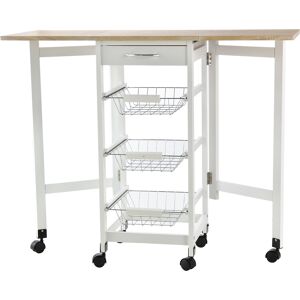 HOMCOM Drop-Leaf Kitchen Trolley w/ 3 Baskets Drawer Surface Top 6 Wheels Rolling Storage Unit Kitchen Home Dining Cart White Oak Tone Aosom UK