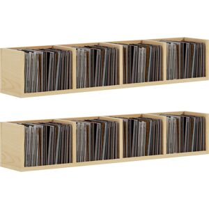 HOMCOM Wall Mount 84 CD / 56 DVD/Blu-ray/ Media Storage Rack 4 Cubes, Wooden Shelf Organiser Unit Bookcase Display, Set of 2, Natural Wood Finish