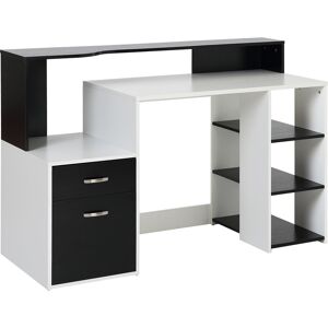 HOMCOM Computer Desk PC Table Modern Home Office Writing Workstation Furniture Printer Shelf Rack w/ Storage Drawer & Shelves (Black and white)