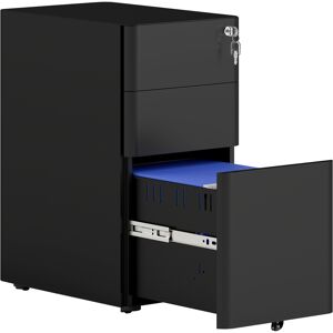 Vinsetto 3-Drawer Steel Filing Cabinet with Lock - Black