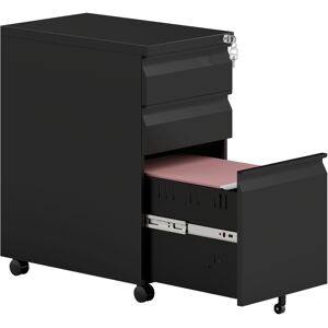Vinsetto 3-Drawer Steel Filing Cabinet with Lock and Wheels - Black