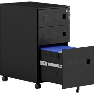 Vinsetto Metal Mobile File Cabinet with Wheels, Lockable 3 Drawer Filing Cabinet for A4, Legal, Letter, Under Desk Office Cabinet with Pre-Assembled Body for Home Office, 30 x 43.5 x 60 cm, Black