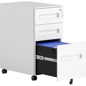 Vinsetto Metal Mobile File Cabinet with Wheels, Lockable 3 Drawer Filing Cabinet for A4, Legal, Letter, Under Desk Office Cabinet with Pre-Assembled Body for Home Office, 30 x 43.5 x 60 cm, White