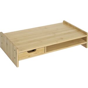 HOMCOM Laptop and Screen Stand PC Plinth Stand TV Computer Desktop Organiser W/Drawer Bamboo Aosom UK