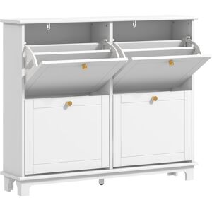 HOMCOM Narrow Shoe Storage Cabinet, Slim Shoe Cabinet with 4 Flip Drawers, Adjustable Shelves for 16 Pairs of Shoes, White