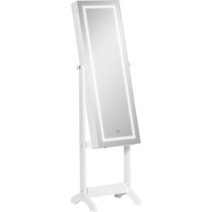 HOMCOM Mirror Jewelry Cabinet with LED Light, Three Storage Boxes & Five Shelves Storage for Make-up, Perfumes, Jewellery, Lockable, White Aosom UK