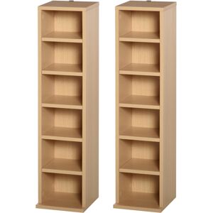 HOMCOM 204 CD Media Display Shelf Unit Set of 2 Blu-Ray DVD Tower Rack w/ Adjustable Shelves Bookcase Storage Organiser, Natural Wood Color