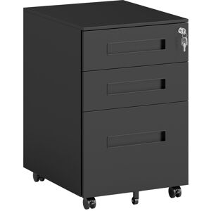 Vinsetto Metal Mobile File Cabinet with Wheels, Lockable 3 Drawer Filing Cabinet for A4, Legal, Letter, Under Desk Office Cabinet with Pre-Assembled Body for Home Office, 39 x 48 x 60 cm, Black