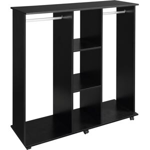 HOMCOM Double Mobile Open Wardrobe With Clothes Hanging Rails Storage Shelves Organizer Bedroom Furniture - Black Aosom UK