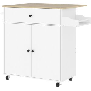 HOMCOM Rolling Kitchen Island with Drop Leaf, Kitchen Storage Cart with Drawer, Spice Rack and Towel Rack, White