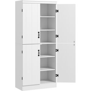 HOMCOM 4-Door Tall Kitchen Cupboard, Freestanding 6-Tier Storage Cabinet with 2 Adjustable Shelves for Living Room, Dining Room, White Aosom UK