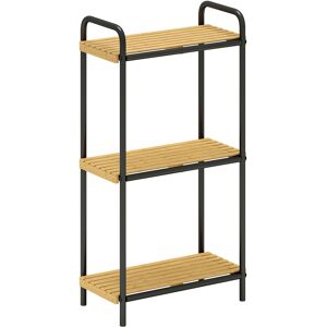 HOMCOM 3-Tier Bamboo Bathroom Storage Shelf, Freestanding Narrow Shelving Unit with Slatted Shelves for Kitchen Bathroom Living Room, 41.5 x 21.5 x 77.5 cm, Natural and Black