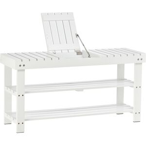 HOMCOM Shoe Bench, 3-Tier Wooden Shoe Rack with Hidden Storage Compartment, Slatted Shelves, Hallway Furniture, White Aosom UK