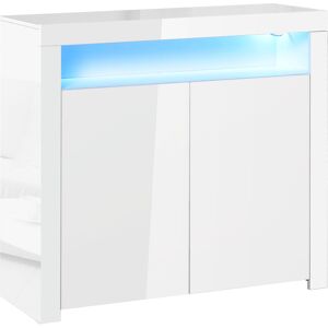 HOMCOM High Gloss LED Cabinet Cupboard Sideboard Buffet Console with RGB Lighting for Entryway, Dining Area, Living Room, White