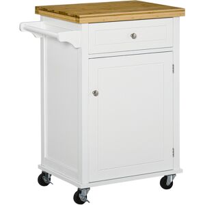 HOMCOM Kitchen Cart Storage Trolley Wooden Cabinet with Drawer Cupboard Towel Rail White Aosom UK