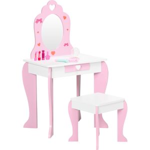 ZONEKIZ Pink Kids Vanity Set with Dressing Table, Mirror, Stool, Drawer, Cute Patterns, for 3-6 Years Old Aosom UK