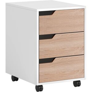 HOMCOM MDF Mobile File Cabinet pedestal with 3 Drawers Lockable Casters Oak and White Aosom UK