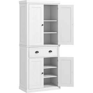 HOMCOM Traditional Kitchen Cupboard Freestanding Storage Cabinet with Drawer, Doors and Adjustable Shelves, White
