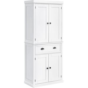 HOMCOM Pantry Cabinet with Doors, Shelves and Drawer, Traditional Kitchen Storage Cupboard, 4-Door Kitchen Larder, White Aosom UK