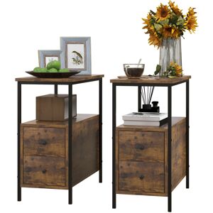 HOMCOM Set of 2 Side Table, Narrow Bedside Table with 2 Drawers and Storage Shelf, Industrial End Table with Metal Frame, Rustic Brown Aosom UK HOMCOM Set of 2 Side Table, Narrow Bedside Table with 2 Drawers and Storage Shelf, Industrial End Table with Metal Frame, Rustic Brown Aosom UK