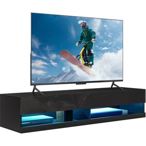 HOMCOM Floating TV Unit Wall Mounted TV Cabinet, High Gloss Media Wall Unit with LED Lights, Storages Shelves for Entertainment Black Aosom UK HOMCOM Floating TV Unit Wall Mounted TV Cabinet, High Gloss Media Wall Unit with LED Lights, Storages Shelves for Entertainment Black Aosom UK