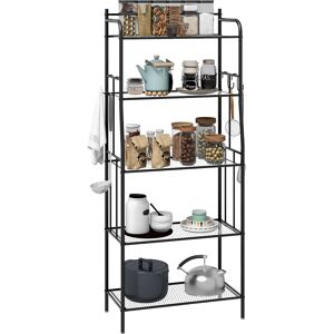 HOMCOM 5-Tier Kitchen Storage Unit, Microwave Stand w/ 5 Mesh Open Shelves & 4 Hooks, Modern Coffee Bar Station w/ Steel Frame for Home Aosom UK HOMCOM 5-Tier Kitchen Storage Unit, Microwave Stand w/ 5 Mesh Open Shelves & 4 Hooks, Modern Coffee Bar Station w/ Steel Frame for Home Aosom UK