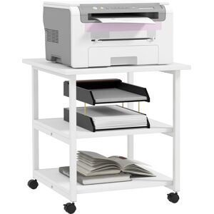 HOMCOM 3-Tier Printer Stand w/ Storage Shelf, Mobile Printer Table on Wheels, 50 x 50 x 52.5cm Rolling Printer Cart for Home Office, White Aosom UK HOMCOM 3-Tier Printer Stand w/ Storage Shelf, Mobile Printer Table on Wheels, 50 x 50 x 52.5cm Rolling Printer Cart for Home Office, White Aosom UK