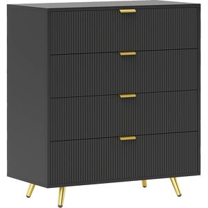 HOMCOM Bedroom Chest of Drawers with 4 Drawers, Fluted Dresser with Gold Tone Handles, Storage Cabinet for Bedroom, Living Room, Hallway, Entryway, Black HOMCOM Bedroom Chest of Drawers with 4 Drawers, Fluted Dresser with Gold Tone Handles, Storage Cabinet for Bedroom, Living Room, Hallway, Entryway, Black