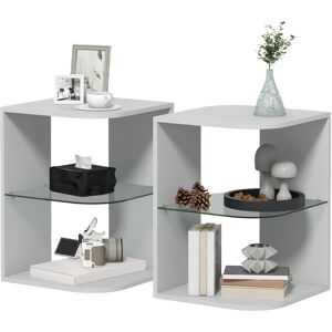 HOMCOM Modern Side Table Set of 2, Three Layer Bedside Table Nightstand with 2 Storage Shelves, for Living room, Bedroom, Grey HOMCOM Modern Side Table Set of 2, Three Layer Bedside Table Nightstand with 2 Storage Shelves, for Living room, Bedroom, Grey
