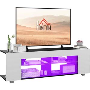 HOMCOM TV Stand, 145cm Modern TV Unit with Glass Shelves, RGB LED Light for 32 40 43 50 52 55 60 inch 4k TV, White HOMCOM TV Stand, 145cm Modern TV Unit with Glass Shelves, RGB LED Light for 32 40 43 50 52 55 60 inch 4k TV, White